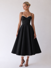 Hope Neckline A-Line Midi Dress - Black