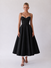 Hope Neckline A-Line Midi Dress - Black