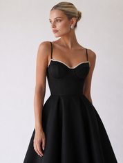Hope Neckline A-Line Midi Dress - Black