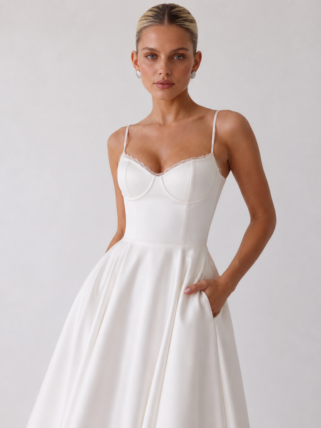 Hope Neckline A-Line Midi Dress - White