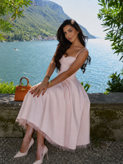 Hope-Kleider mit U-Boot-Ausschnitt, A-Linie und Midilänge – Rosa