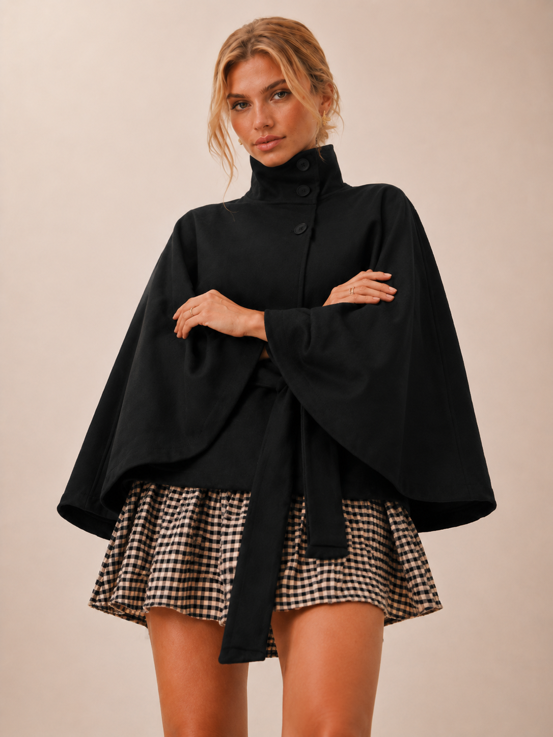 Chloe | Cape-Jacke mit hohem Kragen und Gürtel