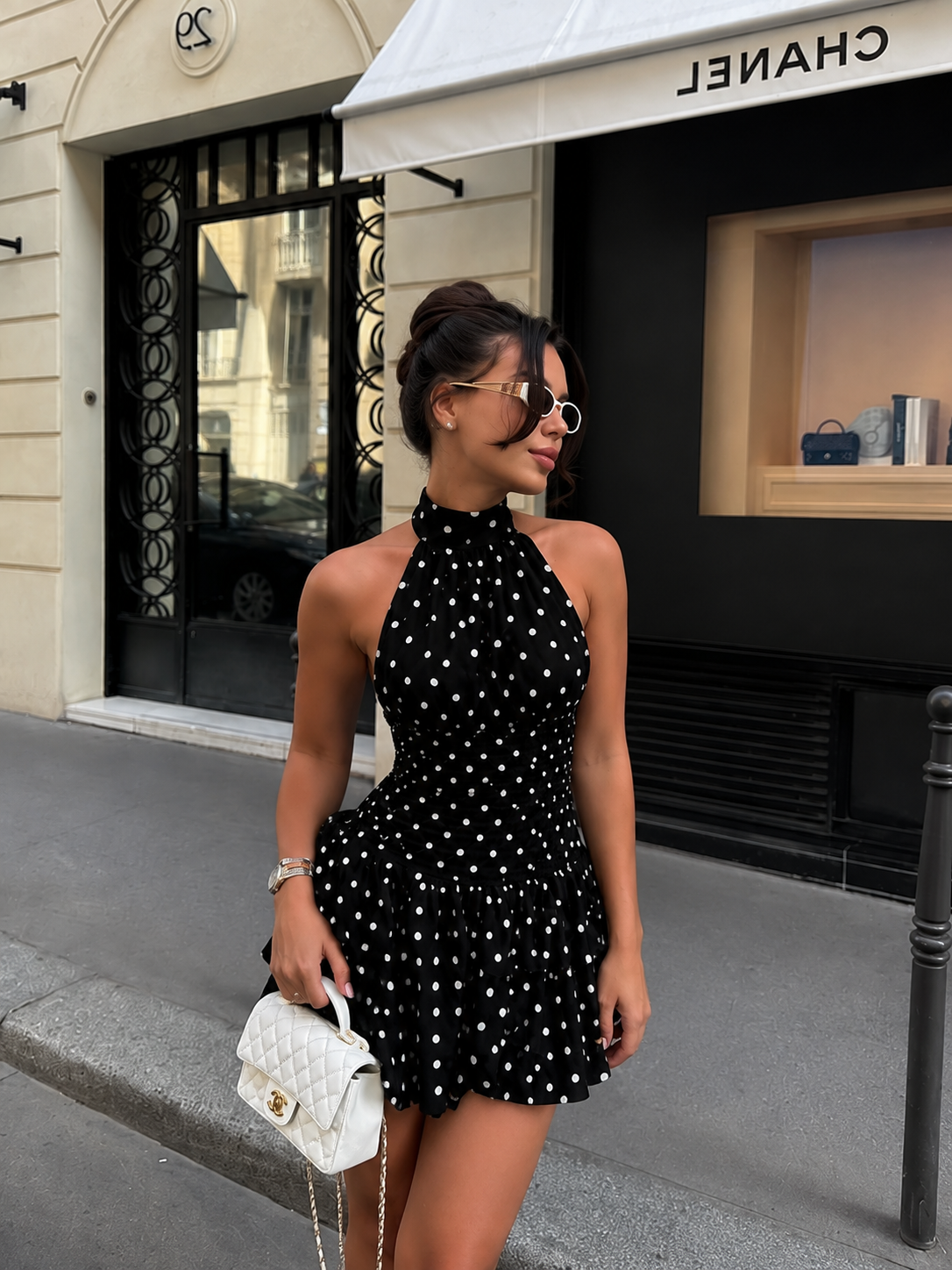Beverly | Polka Dot Halter Mini Dress