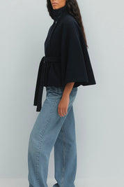 Chloe | High-Neck Belted Cape Jacket