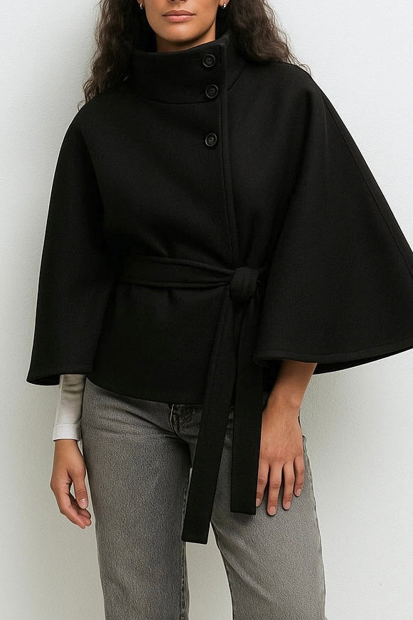 Chloe | High-Neck Belted Cape Jacket