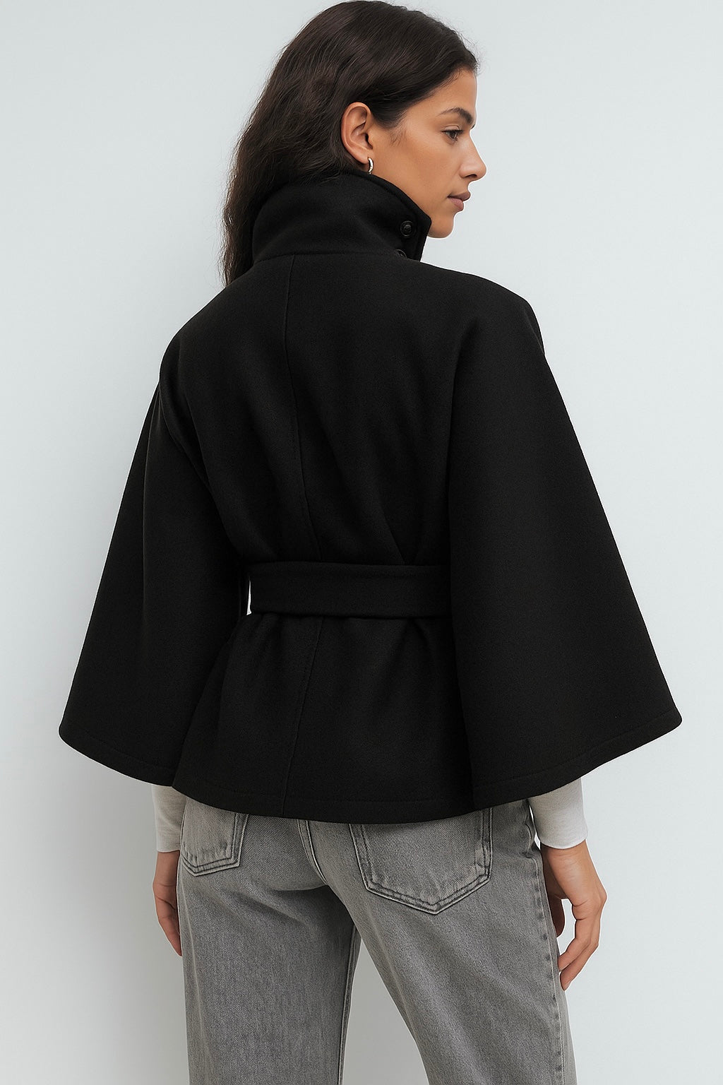 Chloe | High-Neck Belted Cape Jacket
