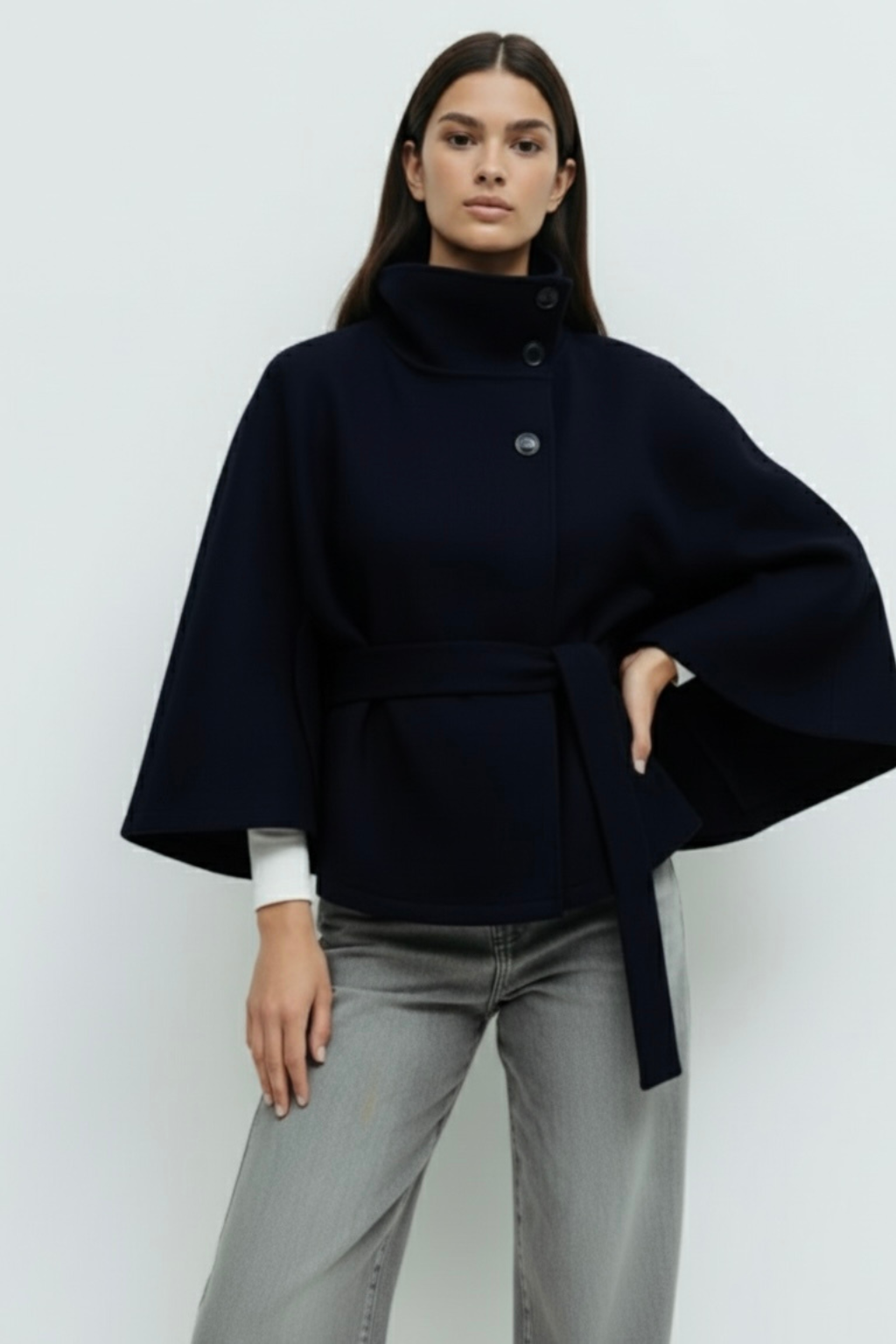 Chloé | Veste cape à col montant et ceinture