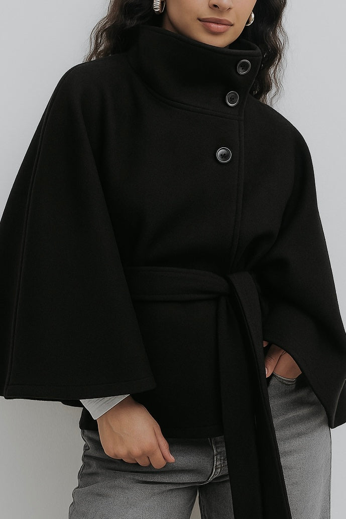 Chloe | High-Neck Belted Cape Jacket