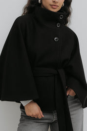 Chloe | High-Neck Belted Cape Jacket