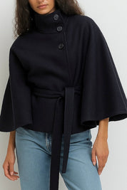 Chloe | High-Neck Belted Cape Jacket