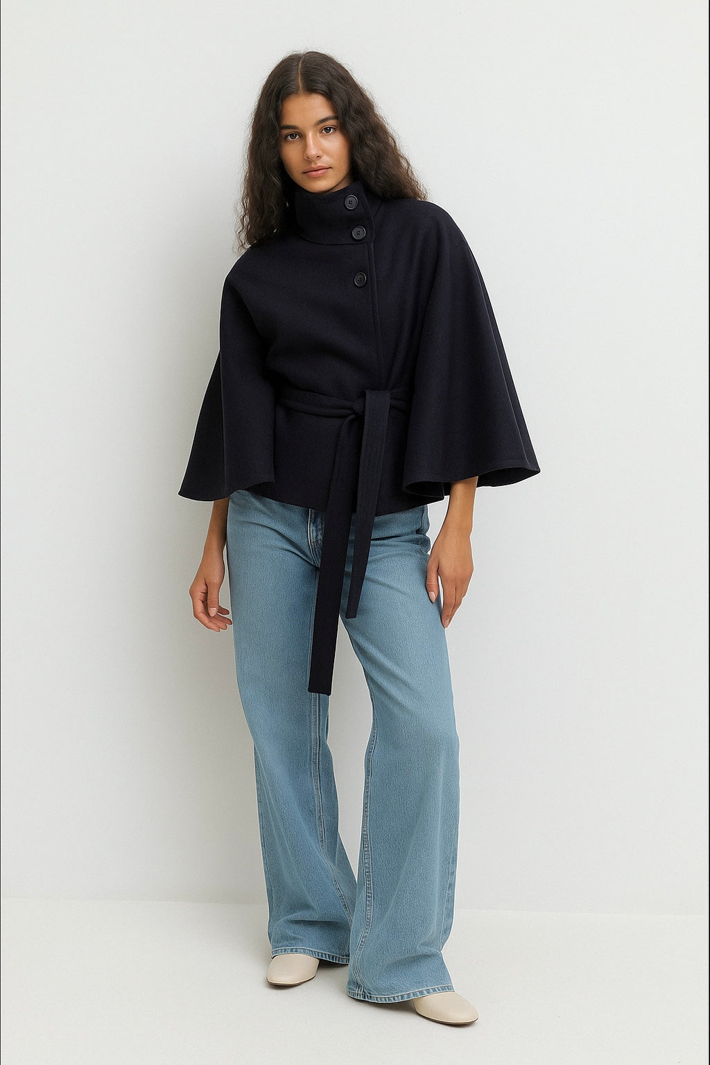 Chloe | High-Neck Belted Cape Jacket
