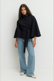 Chloe | High-Neck Belted Cape Jacket