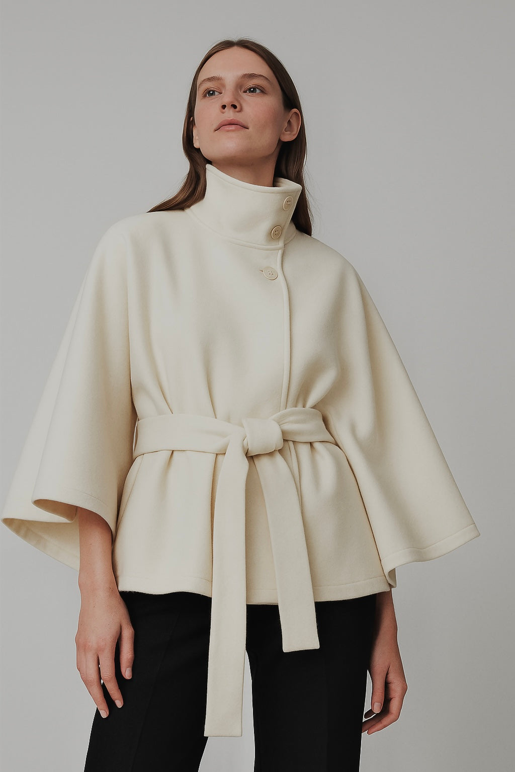 Chloe | High-Neck Belted Cape Jacket
