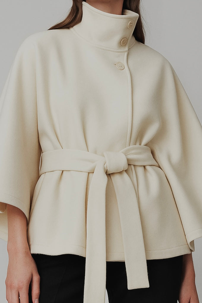 Chloe | High-Neck Belted Cape Jacket