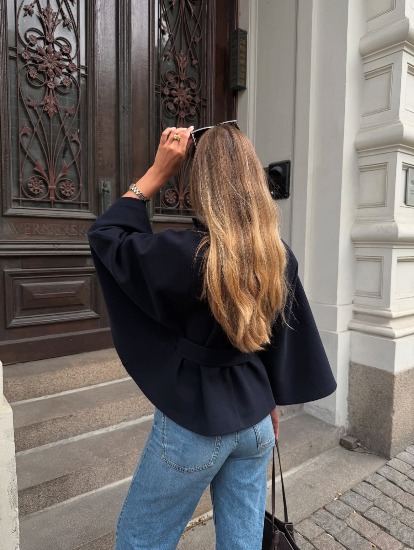 Chloe | High-Neck Belted Cape Jacket