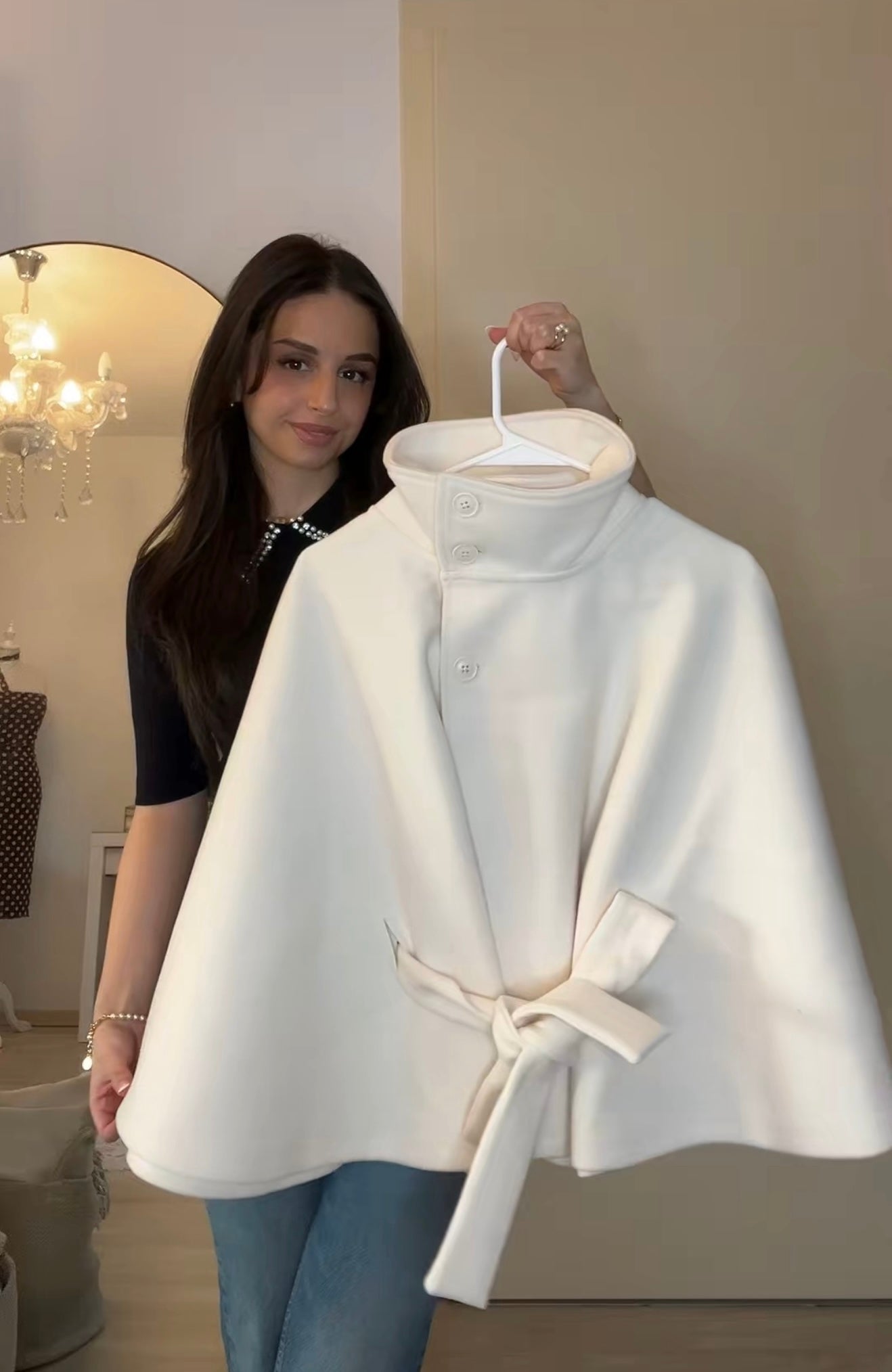 Chloe | High-Neck Belted Cape Jacket