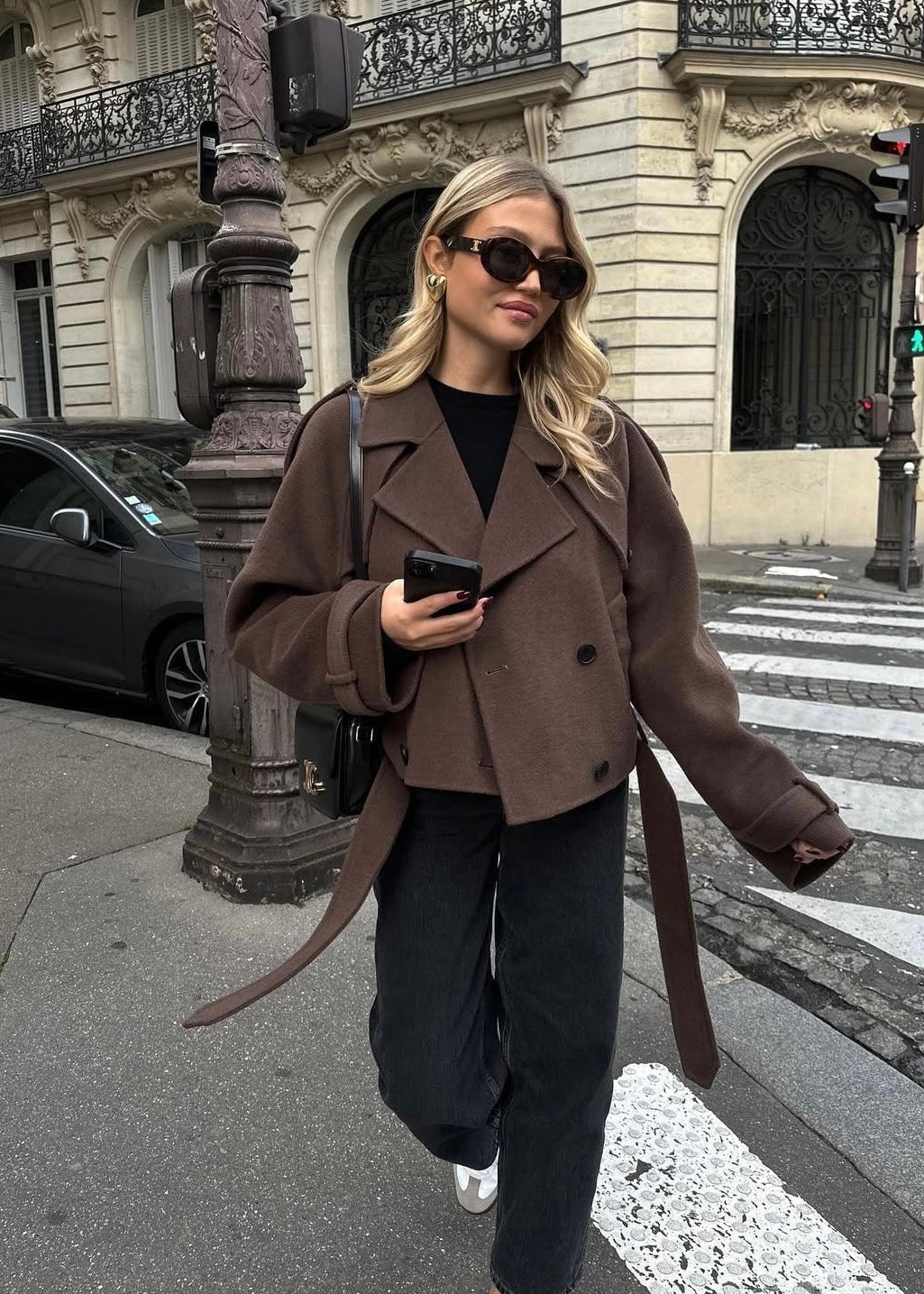 Camille | Veste trench courte marron mélangé