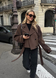 Camille | Veste trench courte marron mélangé