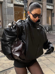 Felicia | Oversize Kunstlederjacke mit hohem Kragen
