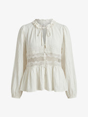 Romy | White Boho Lace-Trim Blouse