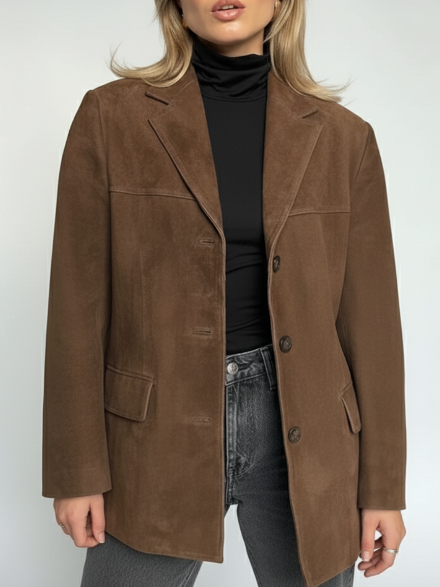 Women's Oversized Brown Suede Trench Coat | Clara