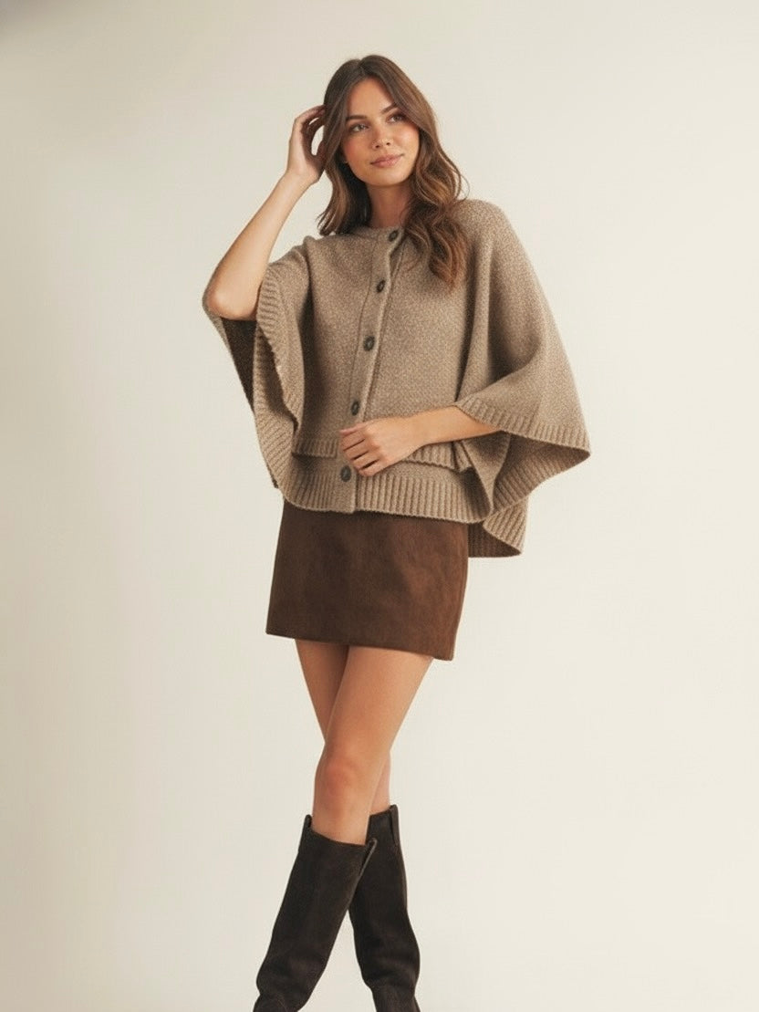 Blake | Wool-Blend Button-Up Cape Sweater