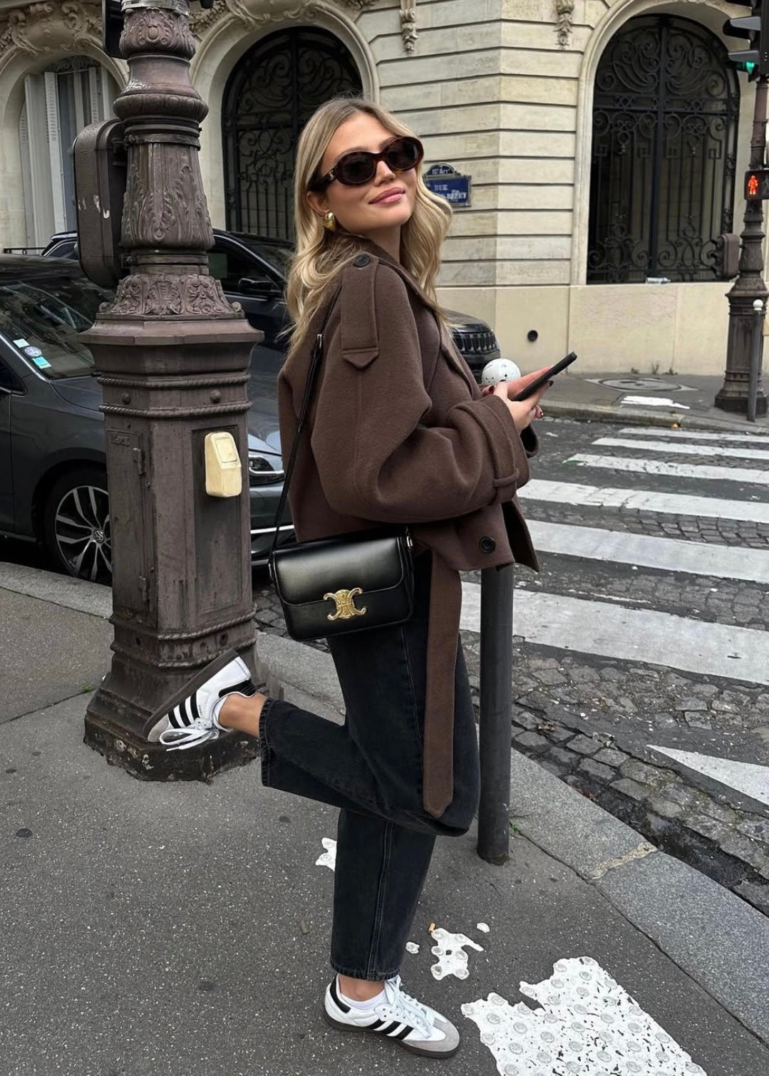 Camille | Brown Wool Blend Cropped Trench Jacket