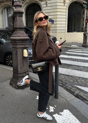 Camille | Brown Wool Blend Cropped Trench Jacket