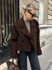 Camille | Brown Wool Blend Cropped Trench Jacket
