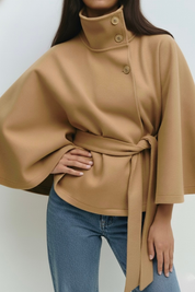 Chloe | High-Neck Belted Cape Jacket