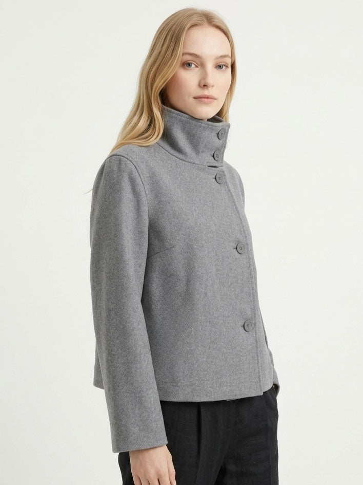Martha | High-Neck Buttoned Pea Coat