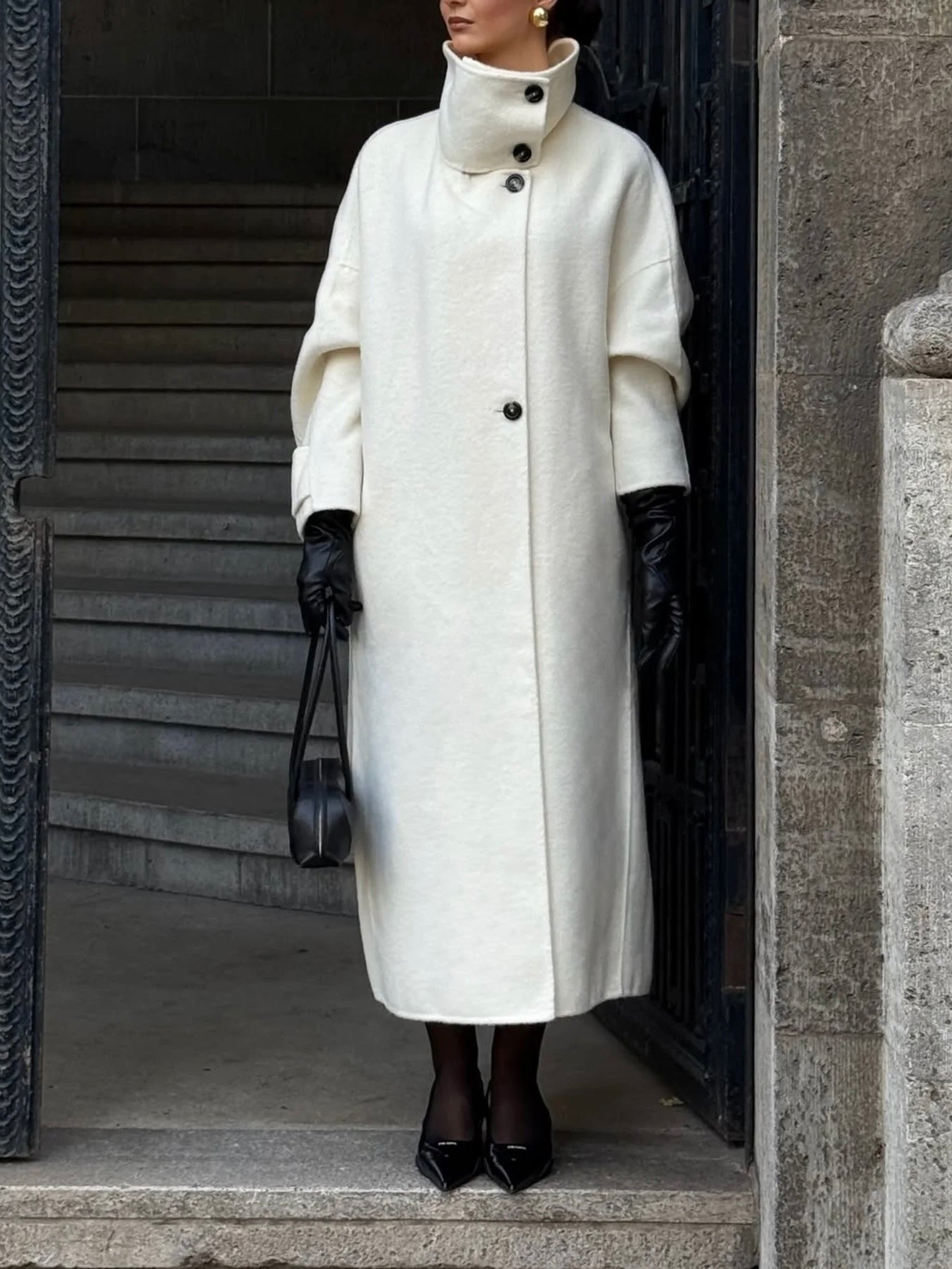 Amaya | Elegant High-Neck Long Coat