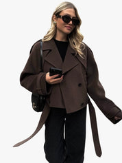 Camille | Brown Wool Blend Cropped Trench Jacket