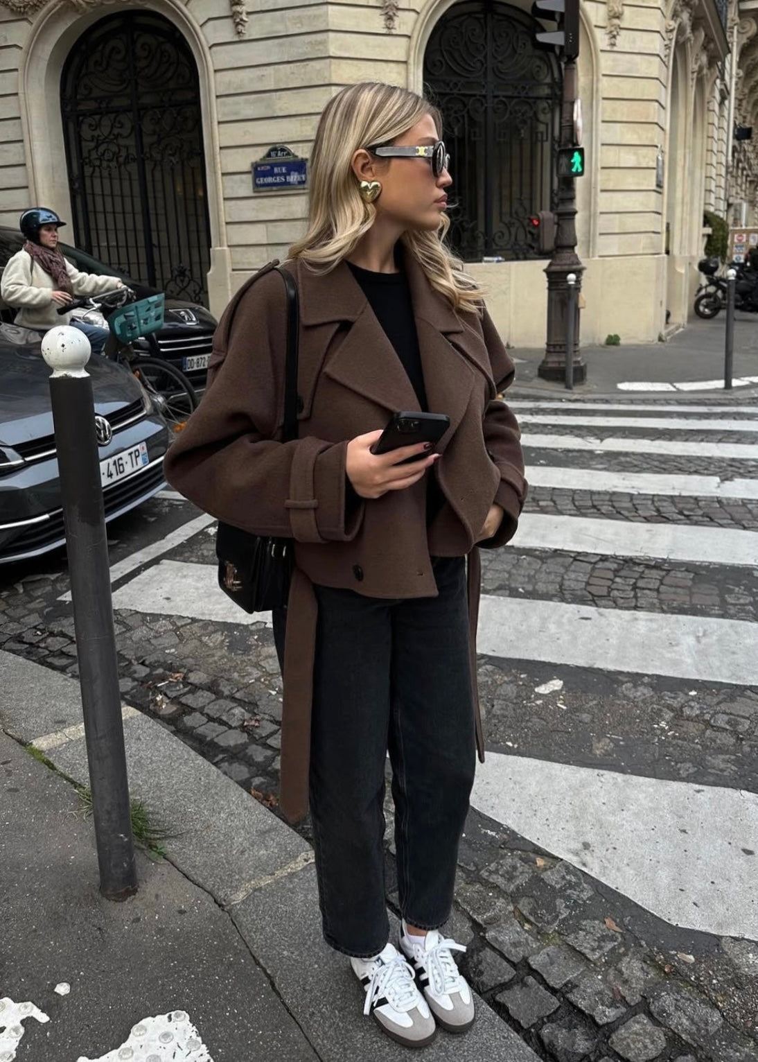 Camille | Veste trench courte marron mélangé