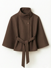 Chloe | High-Neck Belted Cape Jacket