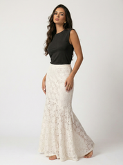 Claire | White Floral Lace Maxi Skirt