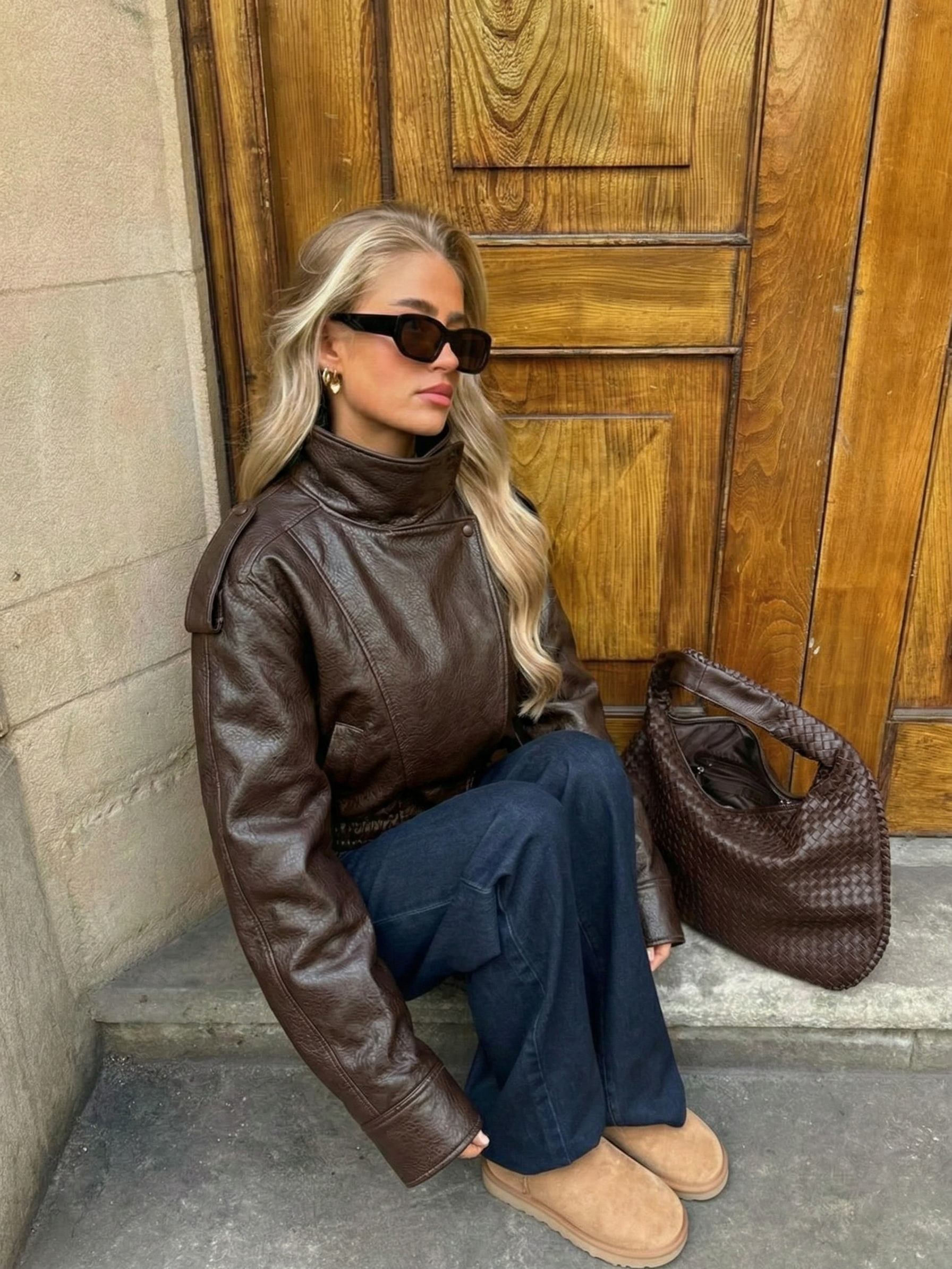 Felicia | Oversize Kunstlederjacke mit hohem Kragen