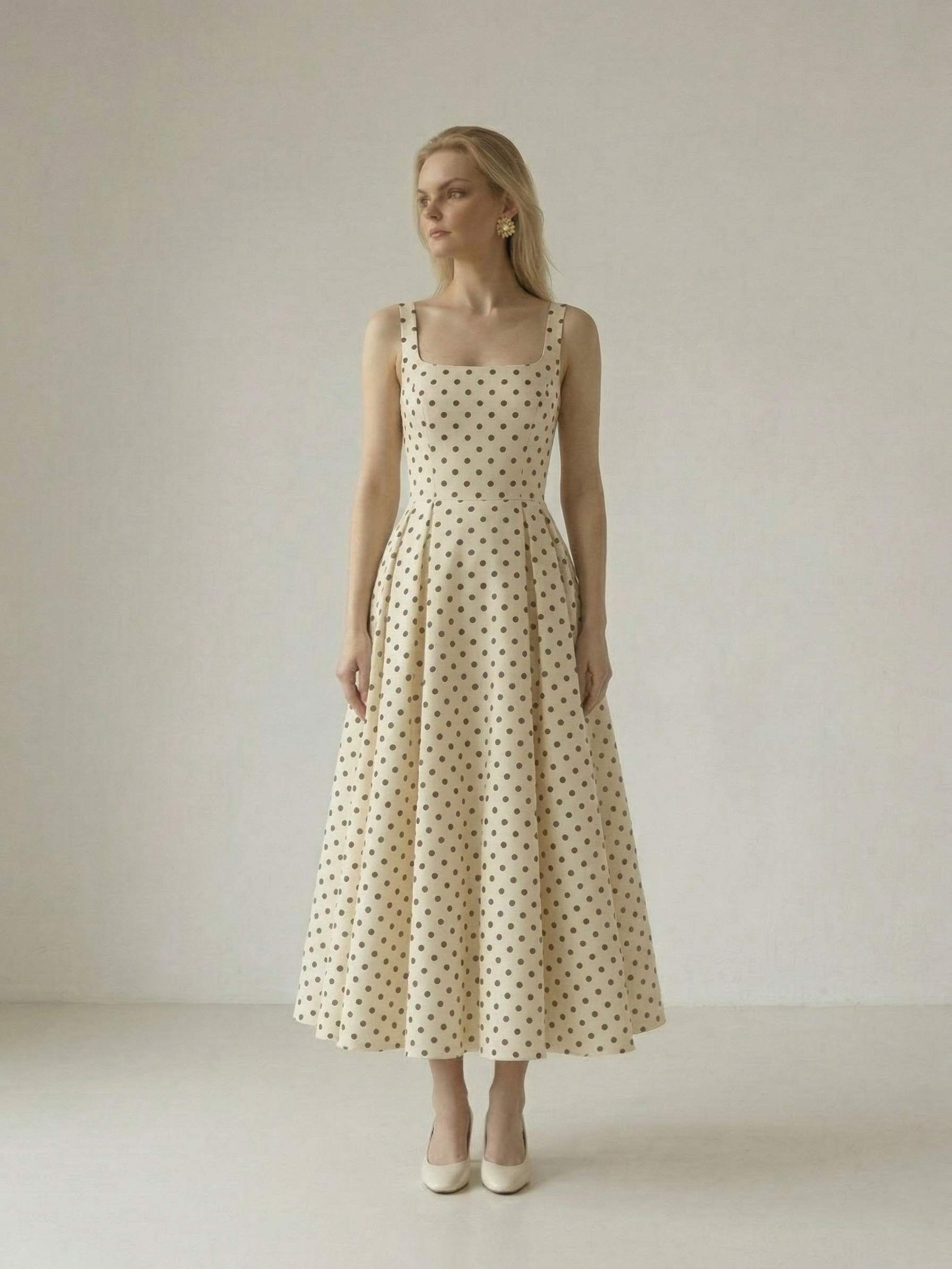 Anna | Polka Dot Midi A-Line Dress
