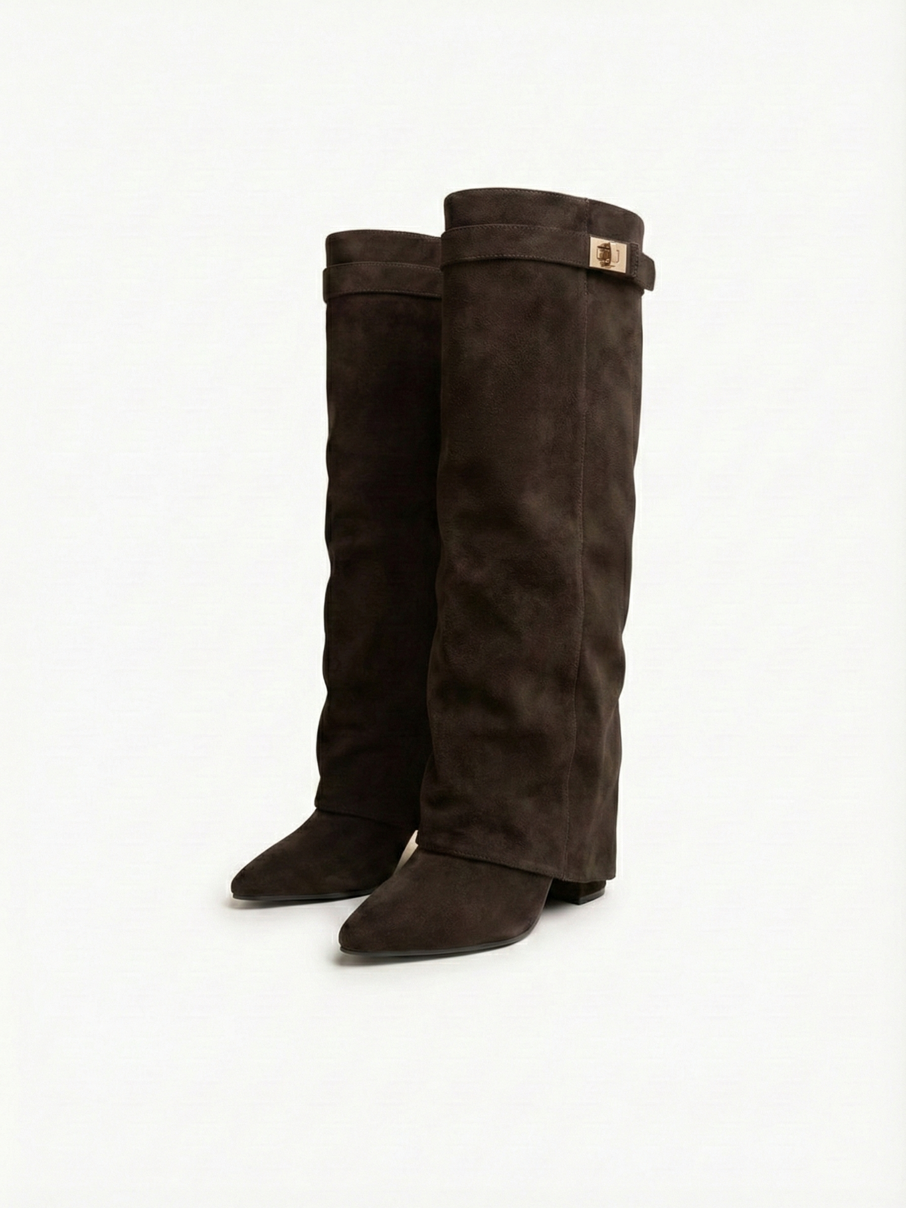 Damen kniehohe Wildlederstiefel mit schlankem geradem Schaft und spitzer Spitze