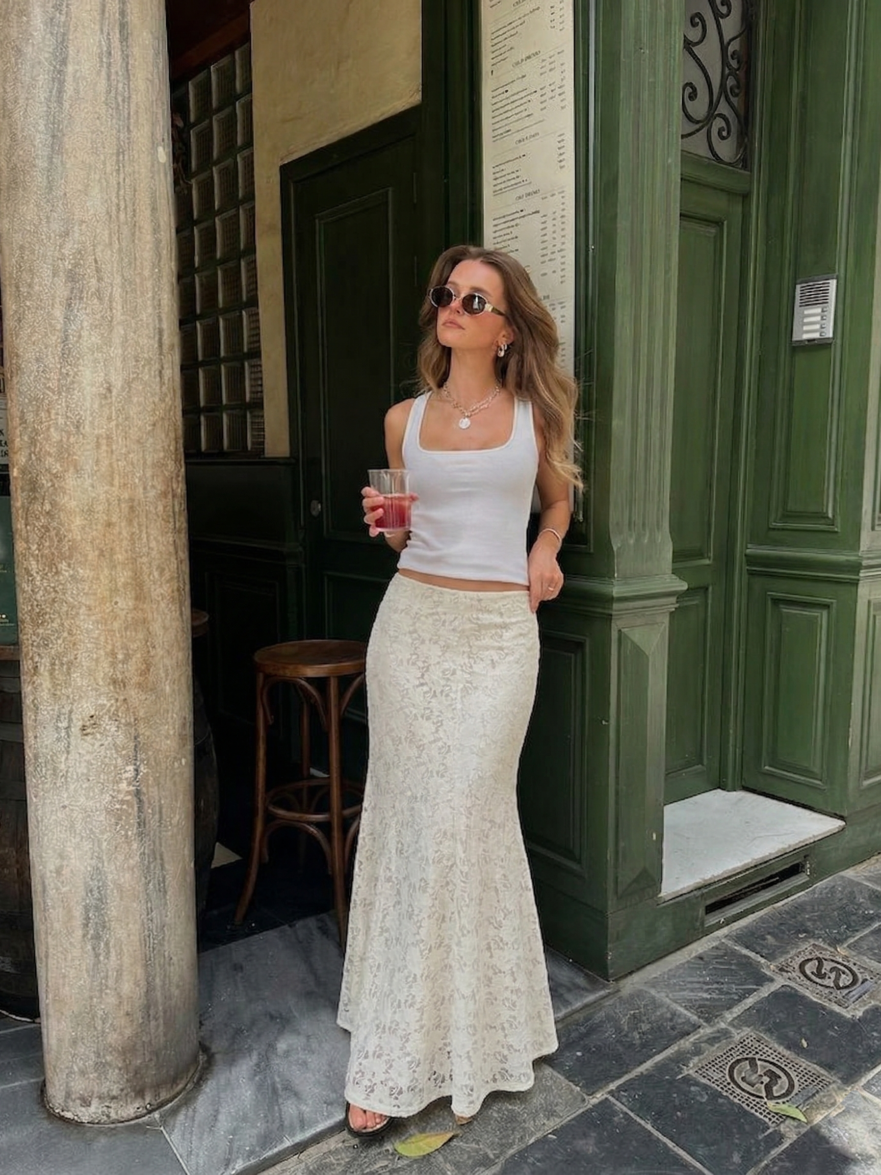 Claire | White Floral Lace Maxi Skirt