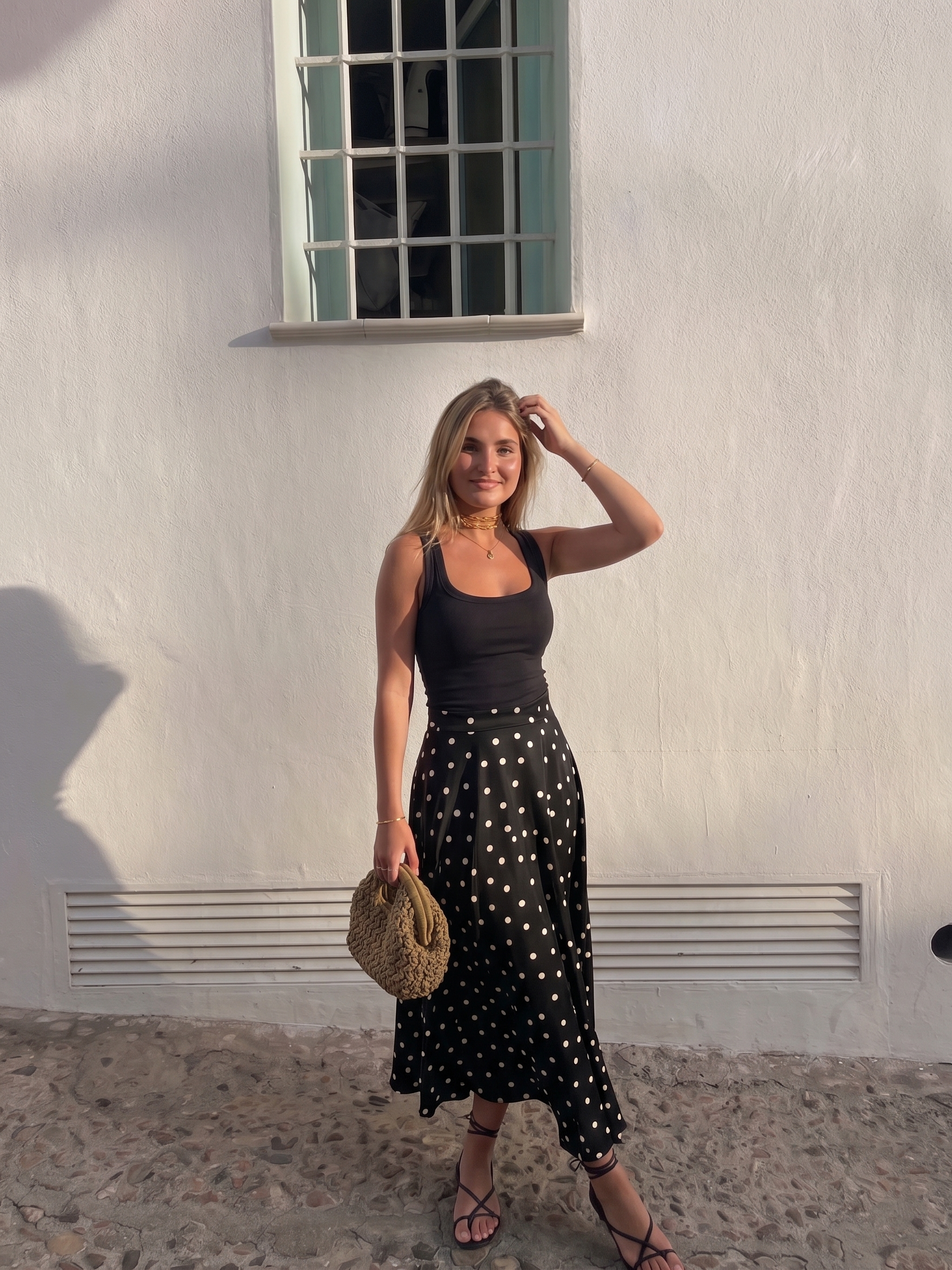 Mathilde | Polka Dot Tiered Satin Maxi Skirt