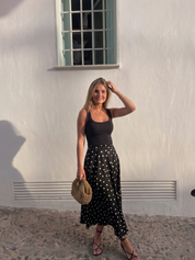 Mathilde | Polka Dot Tiered Satin Maxi Skirt