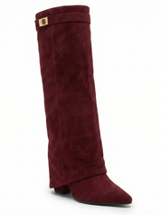Damen kniehohe Wildlederstiefel mit schlankem geradem Schaft und spitzer Spitze