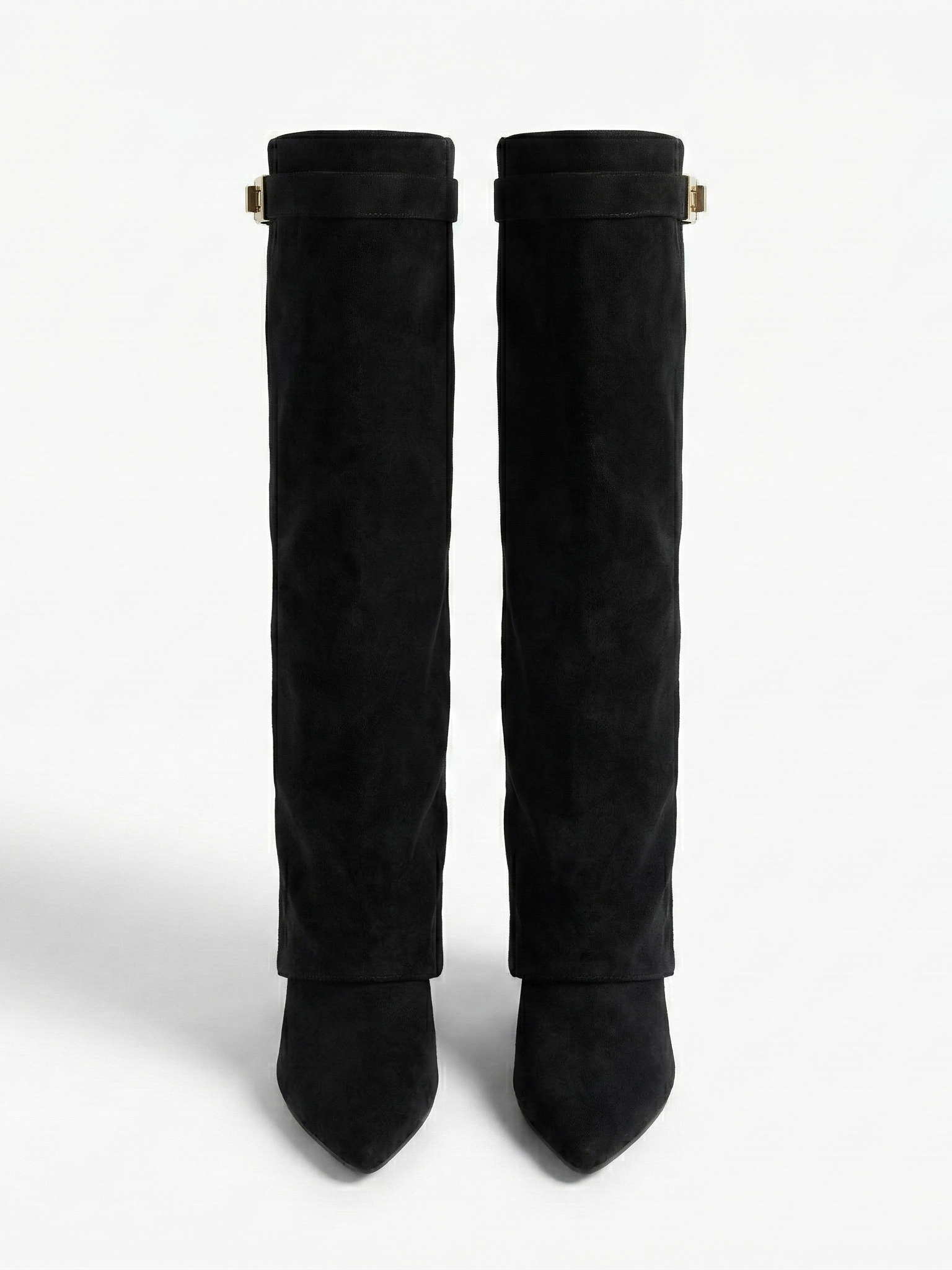 Damen kniehohe Wildlederstiefel mit schlankem geradem Schaft und spitzer Spitze