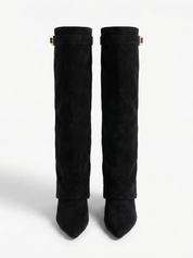 Damen kniehohe Wildlederstiefel mit schlankem geradem Schaft und spitzer Spitze
