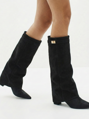 Damen kniehohe Wildlederstiefel mit schlankem geradem Schaft und spitzer Spitze