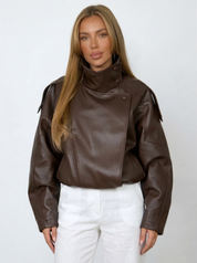 Felicia | Oversize Kunstlederjacke mit hohem Kragen