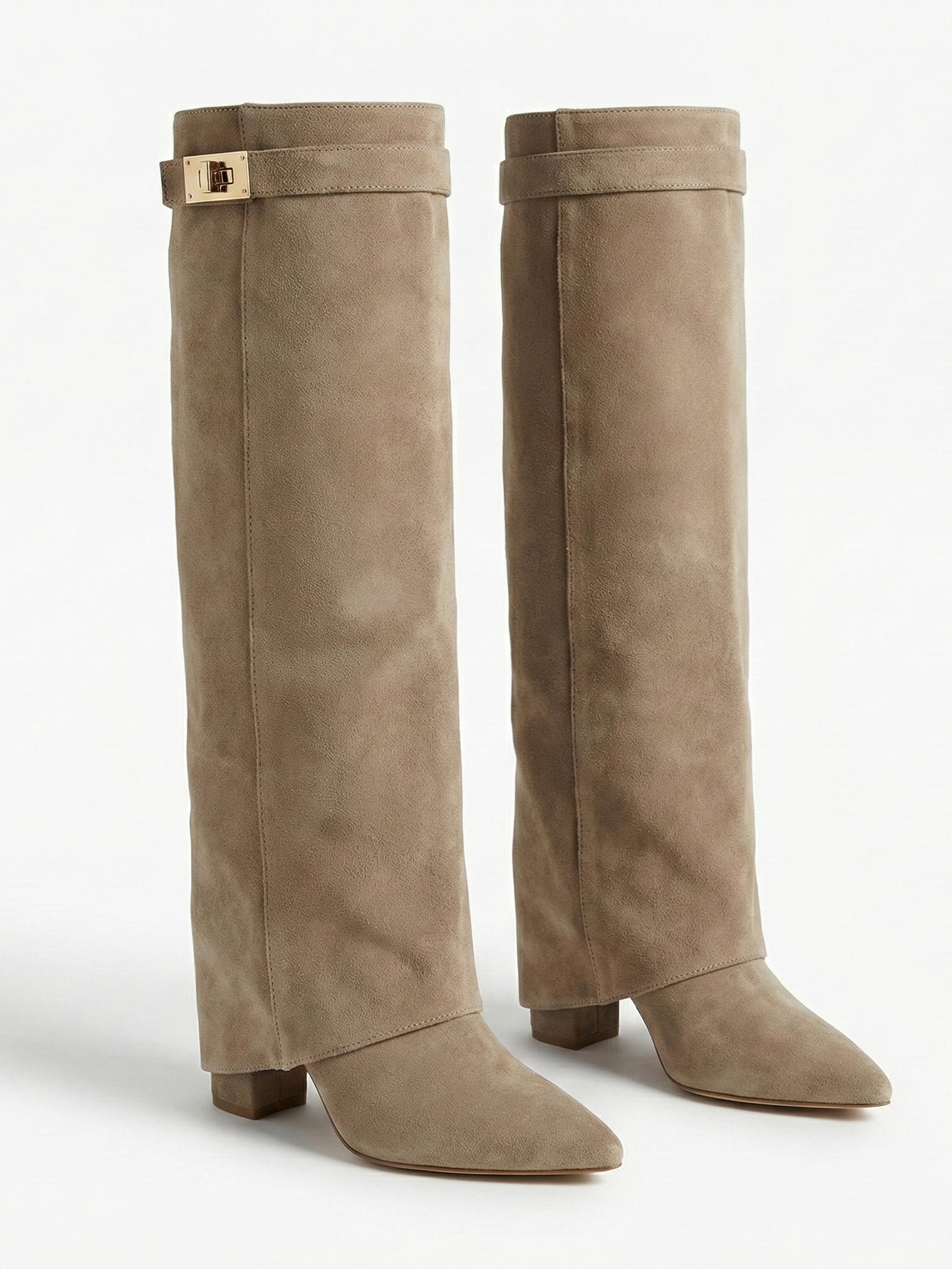 Damen kniehohe Wildlederstiefel mit schlankem geradem Schaft und spitzer Spitze