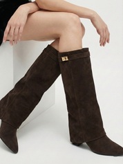 Damen kniehohe Wildlederstiefel mit schlankem geradem Schaft und spitzer Spitze