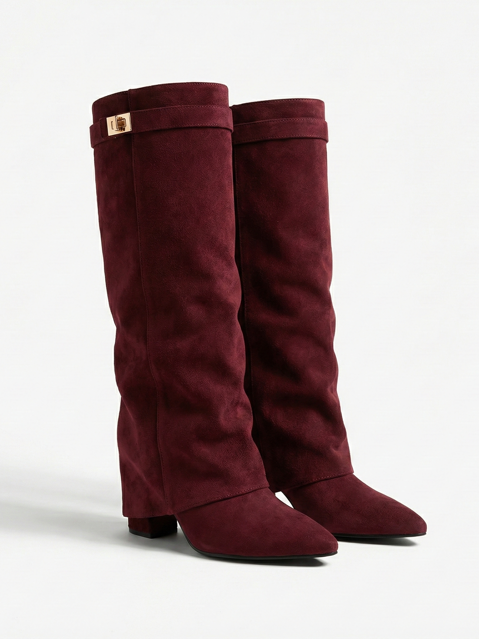 Damen kniehohe Wildlederstiefel mit schlankem geradem Schaft und spitzer Spitze